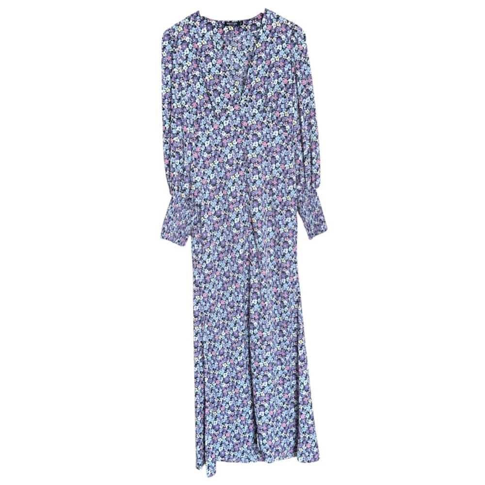 NWOT Nasty Gal Floral Long Sleeve V Neck Maxi Dress in purple pink yellow blue